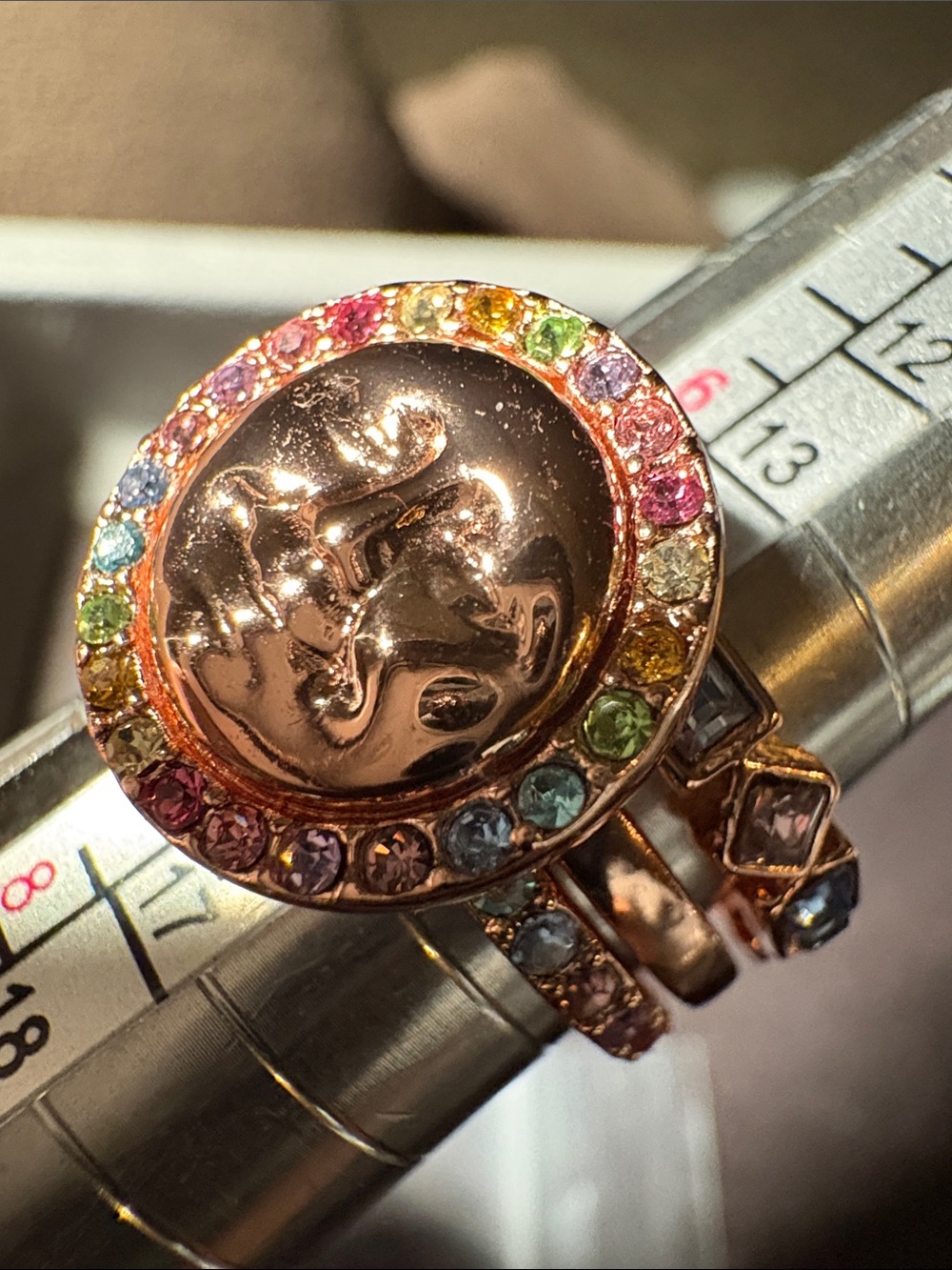 Kirks Folly Rose Gold Multicolor Crystal Statement 3 Ring Set